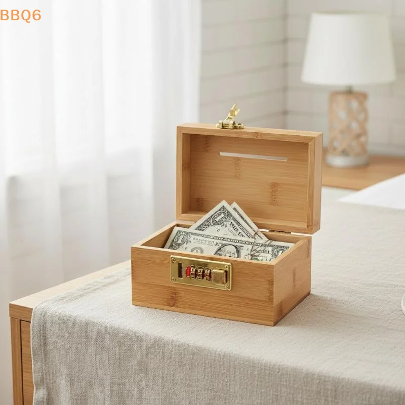 *1PCS Wooden Combination Lock Piggy Bank Secure Treasure Storage Box Home Decoration