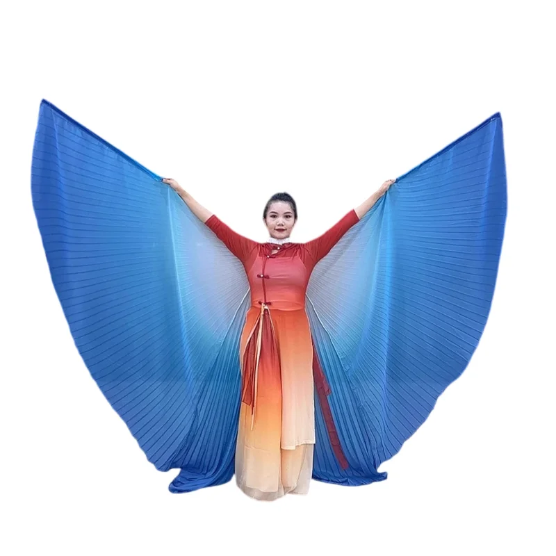 

360 Degree Worship Isis Wings Adults Women Egyptian Professional Belly Dance Costume Gradient Soft Chiffon Cape Fairy Cloak