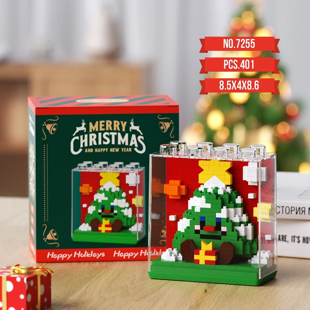 Children Christmas Gifts Micro Christmas Tree Santa Claus Elk Snowman Building Blocks Toys Kids DIY Assembled Bricks Ornaments