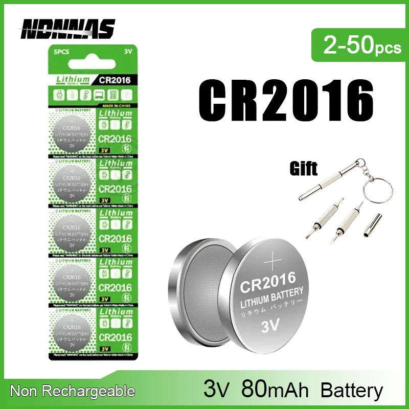 

2-50pcs 80mAh CR2016 Coin Cell CR 2016 DL2016 BR2016 KCR2016 3V Battery Car Remote Control Toy Coin Cell Calculators
