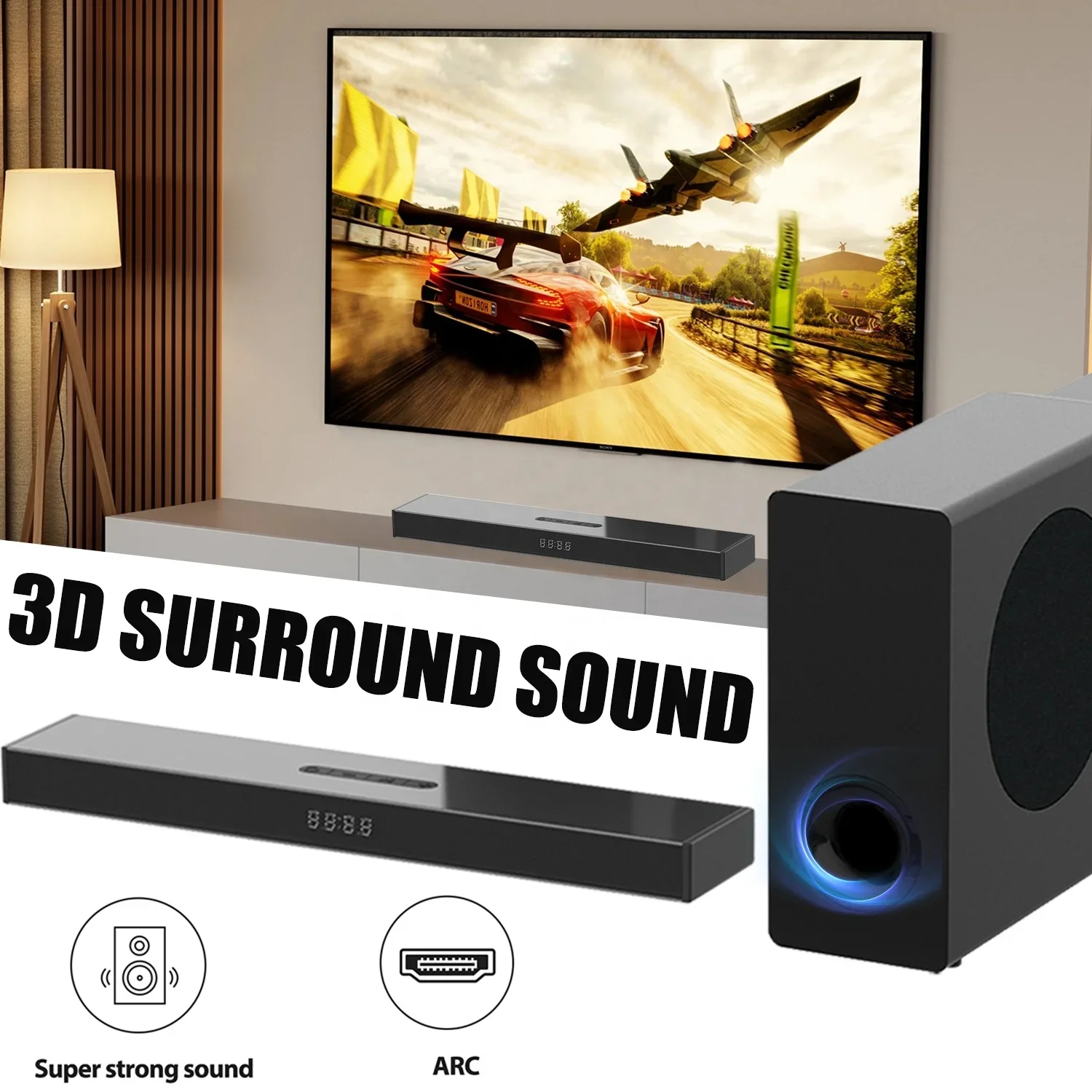 Sound Bar 2.1 With Bt/Fm/Usb/Aux/Optical/Remote Rontrol Home Theater System Multimedia Speaker System Wired Soundbar For Tv