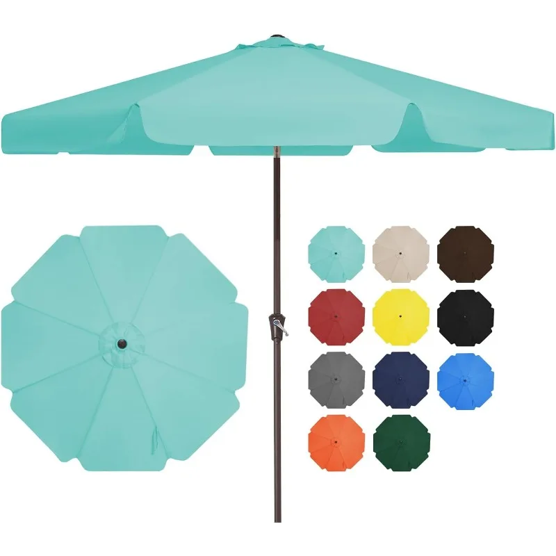 9FT Patio Umbrellas Outdoor Large Market Umbrella With Push Button Tilt and Crank Lift System 8 Sturdy Ribs UV Protection