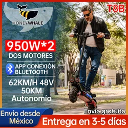 HONEYWHALE T8B foldable electric Scooter for adults, two motor electric Scooter 950W * 2, maximum speed of 62 km/h, 17.5ah battery capacity, range of 45-50km, Bluetooth, shipping from Mexico