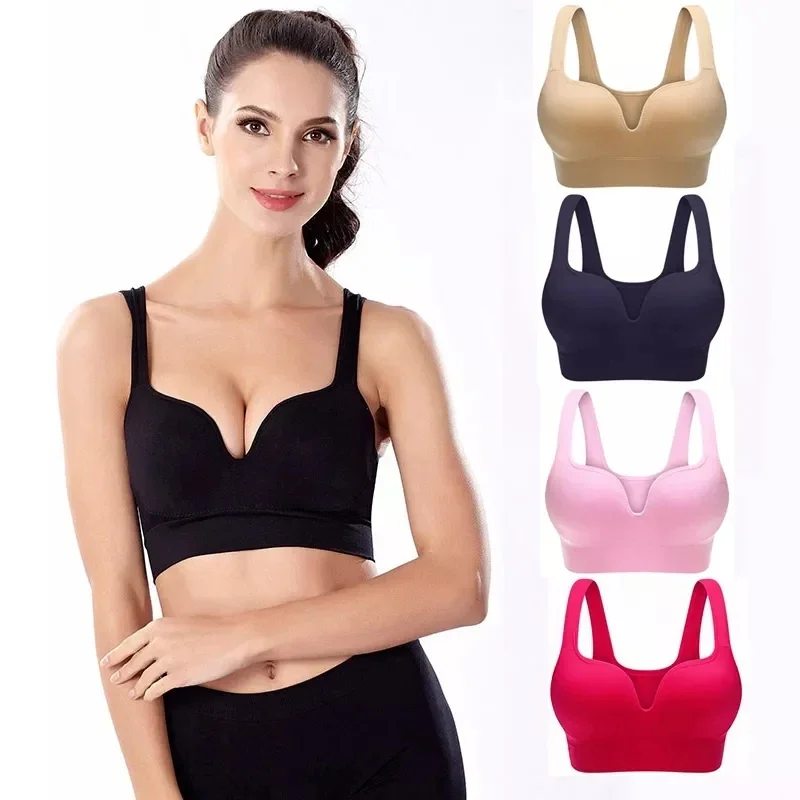 Women Sport Bras Yoga Fitness Shirt Running Vest Padded Underwear Crop Bra Sports Workout Top Wireless Push Up Bra Cordless Bra