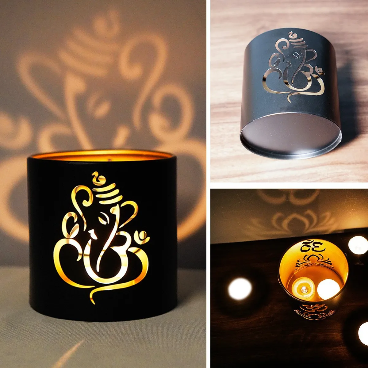 Black Iron Candlestick, Metal Light And Shadow Art Lotus Lamp, Festive Party Atmosphere Decoration