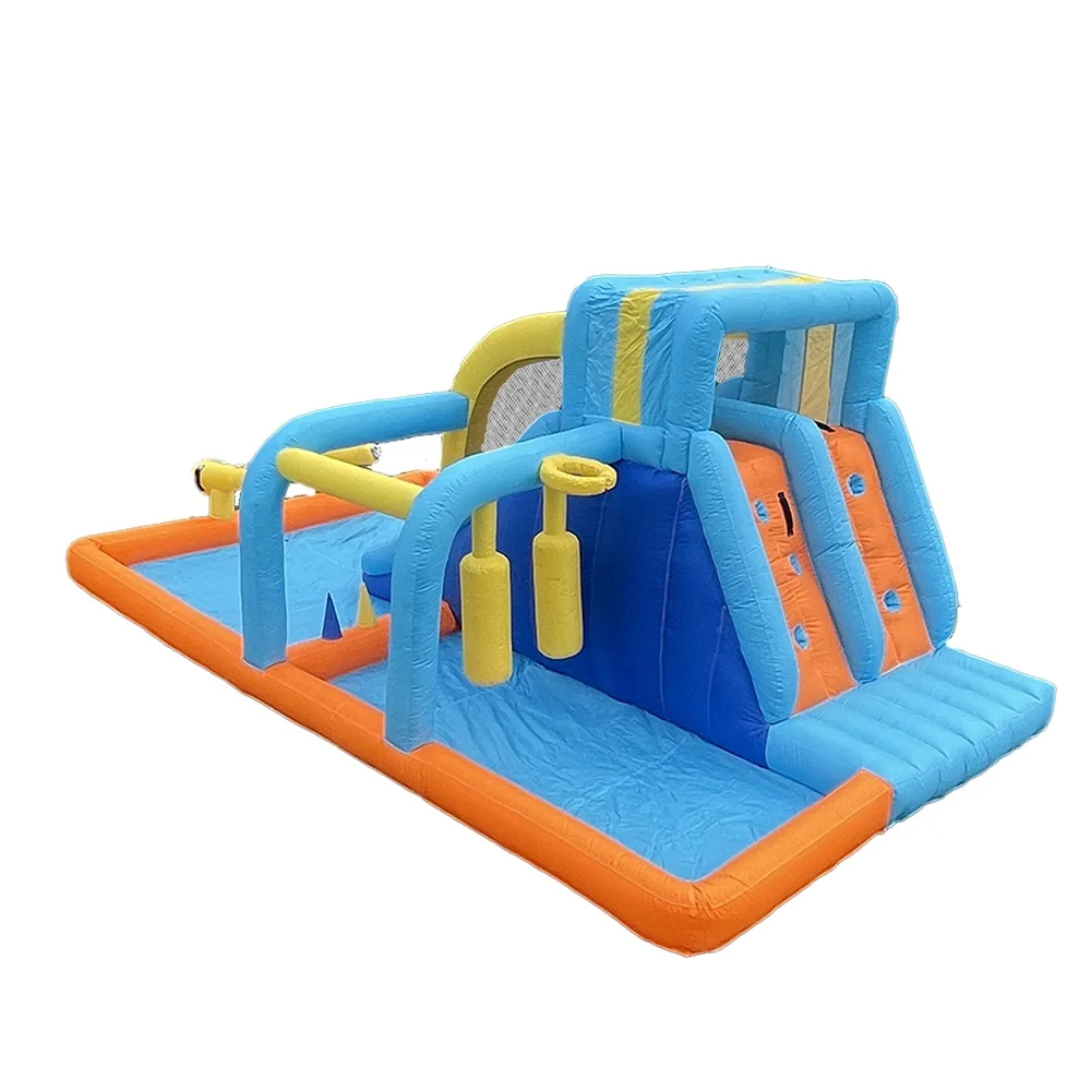 Popular double trampoline water slide sport theme toy indoor outdoor grassland park inflatable castle inflatable bounce house