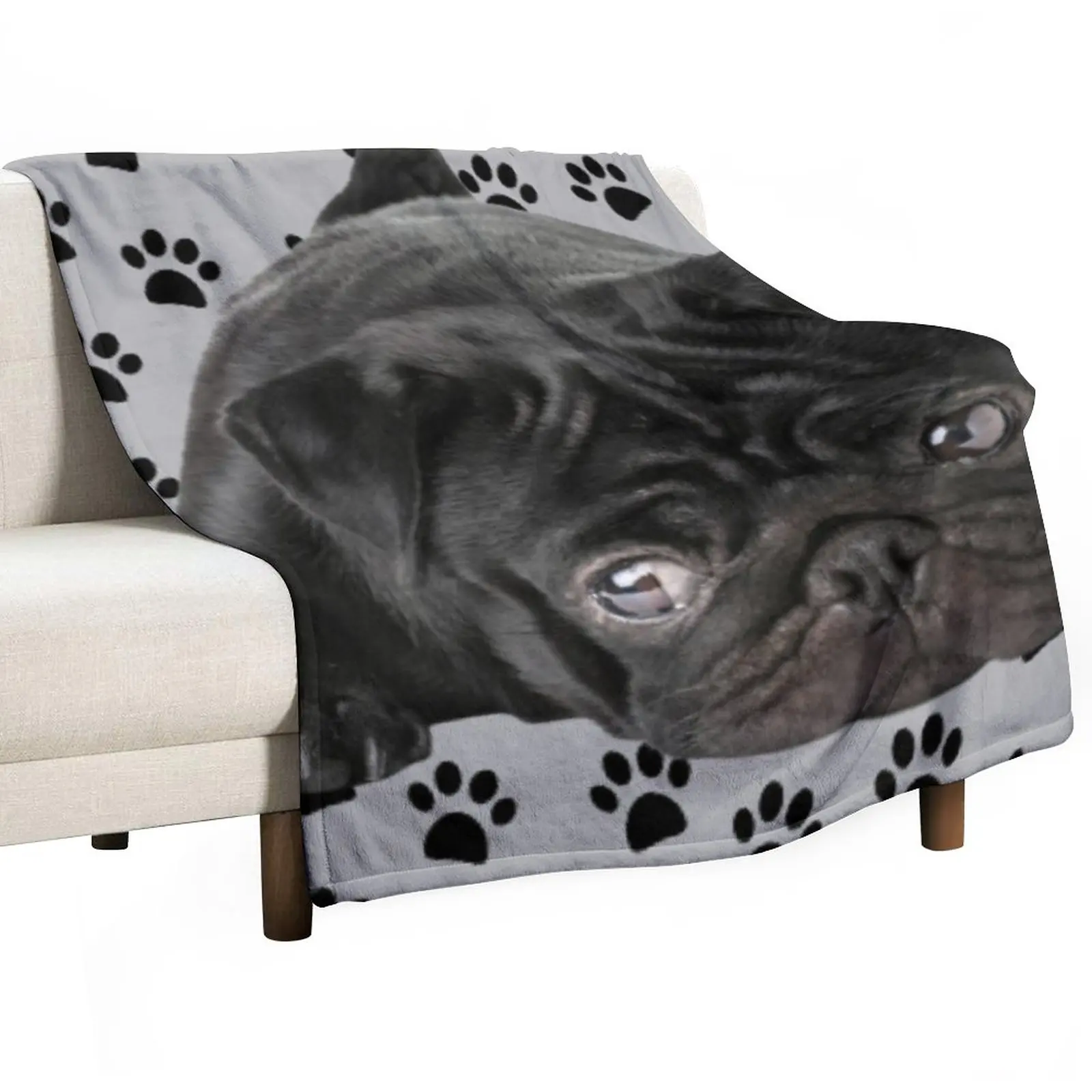 

Adorable Black Pug Throw Blanket Nap Blanket Blanket For Decorative Sofa