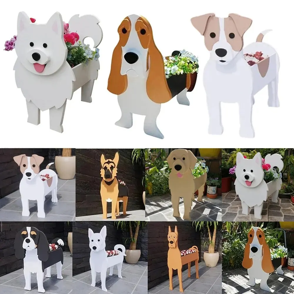 Garden Flower Pot Cute Dog Shaped Planter Samoyed Labrador Shepherd Dog Vase Pots PVC Home Outdoor Garden Decor Flowerpots