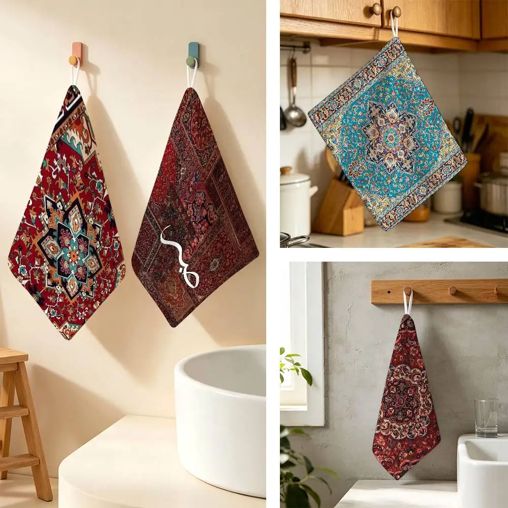 Luxury Persians R-Rug Paint Polyester Cotton Daily Towel Hanging Kitchen Hand Wiping Cloth Durable for Whole House Use
