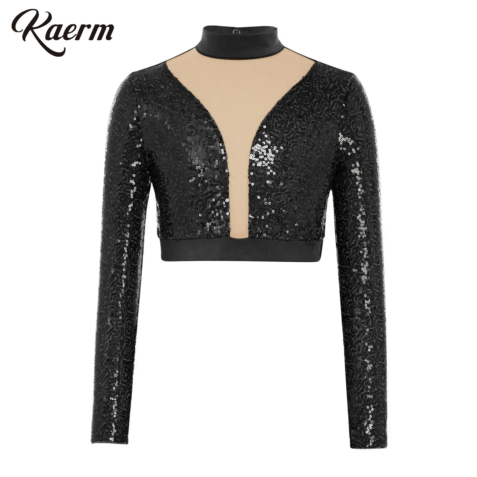 top-de-danca-para-meninas-com-lantejoulas-brilhantes-manga-longa-recorte-em-tela-nas-costas-cropped-para-ginastica-jazz-ballet-danca-de-salao-e-patinacao-artistica