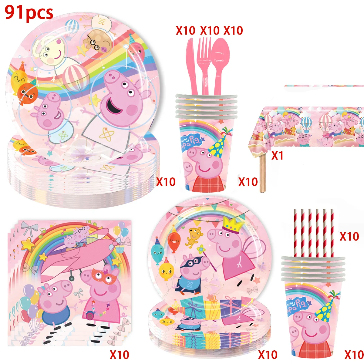 Peppaed Pig  Disposable Tableware Birthday Party Decoration Banner Cartoon George Paper Plates Cup Napkin Tablecloth Baby Shower