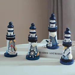Mediterranean Style Wooden Molded Ocean 13cm Small Lighthouse Ornaments Decorative Creative Gifts Shooting Props