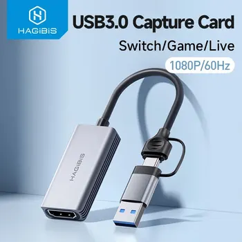 Hagibis USB 3.0 동영상 캡처 카드 HDMI USB 타입 c 호환 게임 그래버 레코드 ms2130 스위치 Xbox PS4 5용 라이브 방송