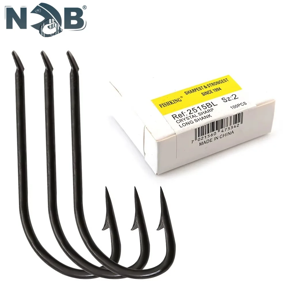 NGB 100PCS SHARP LONG SHANK 2515BL High Carbon Steel Fishing Hooks Carp Fishing Accessories Soft Lure Jig Head Fishhook Set
