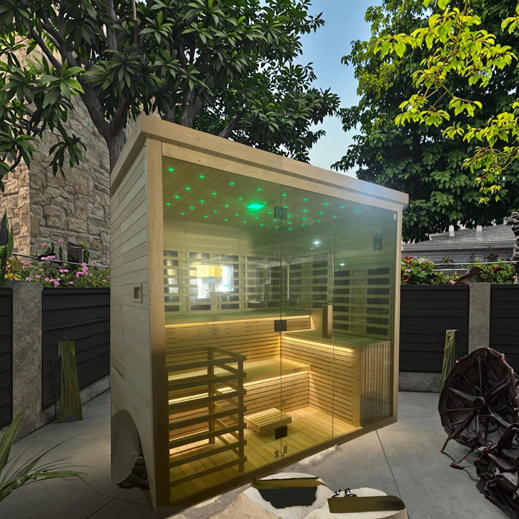 Wholesale Modern Villa Outdoor Sauna 4 People Solid Red Cedar Wood Portable Steam Wet Function with Sauna Stove
