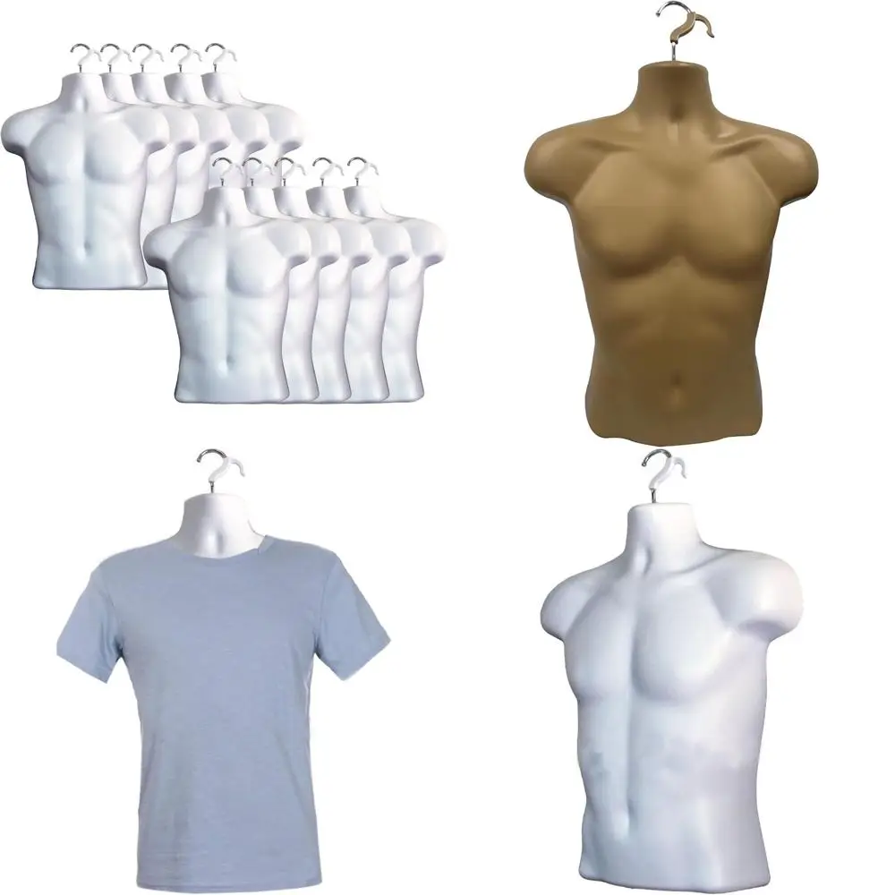 

Stackable Hollow Back Male Mannequin for T-Shirt Display, Countertop Use, and Craft Projects with Hanging Hooks