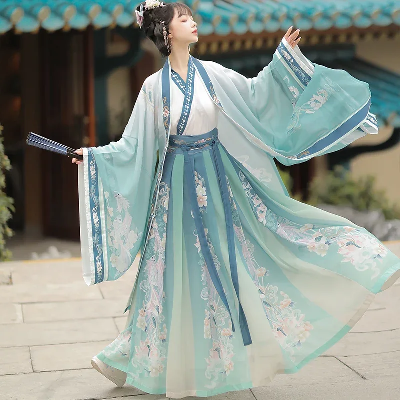 Chinese Traditional Hanfu Dress for Women Floral Embroidery Princess Dresses Oriental Fairy Cosplay Stage Dance Clothing