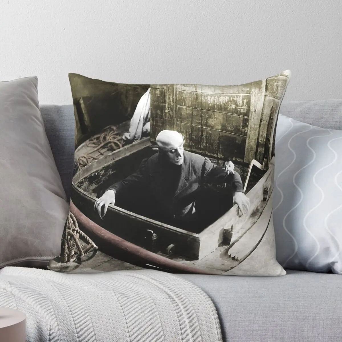 Funda de almohada cuadrada Nosferatu Count Orlok, funda de almohada decorativa con cremallera creativa de lino y poliéster, funda de cojín para coche, 45x45