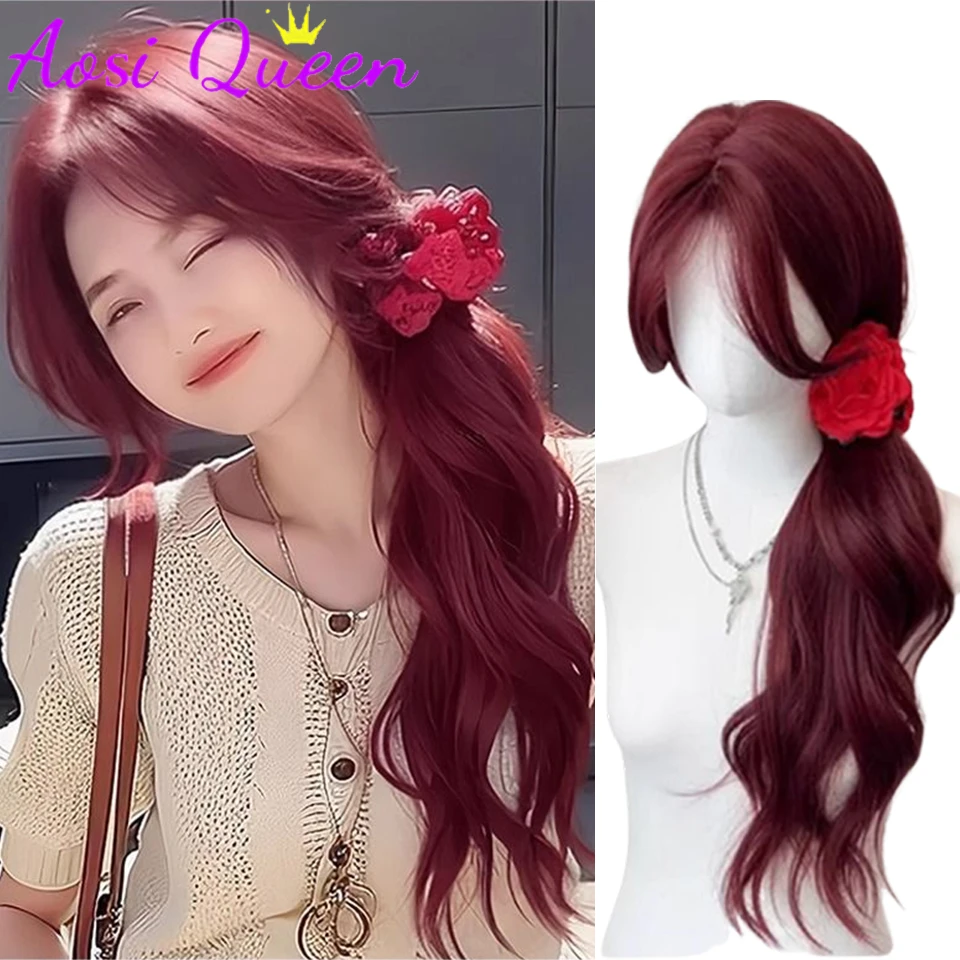 

AOSI Long Wavy Red Wigs Middle Part Natural Synthetic Hair Wigs for Women Daily Cosplay Heat Resistant Fiber Wig