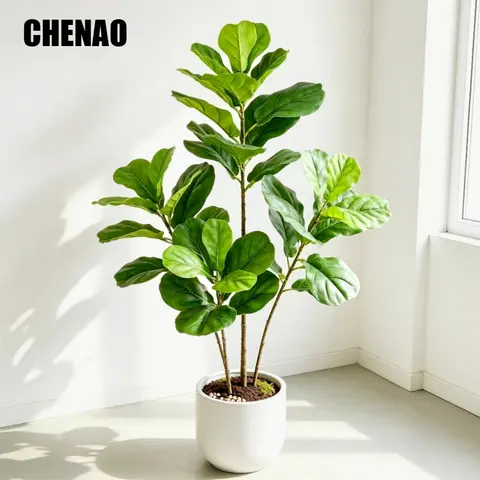 Artificial Fiddle Leaf Fig Branch 75‑82CM Fake Ficus Lyrata Plant Real Touch Green Leaves for Home Living Room Decor DIY Potted