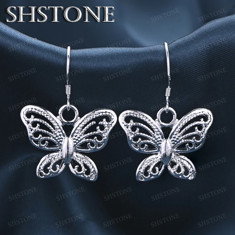 

Exquisite Lovely 925 Sterling Silver Butterfly Drop Earrings Wmen Beautiful Jewelry Anniversary Wedding Party Gifts Accessories