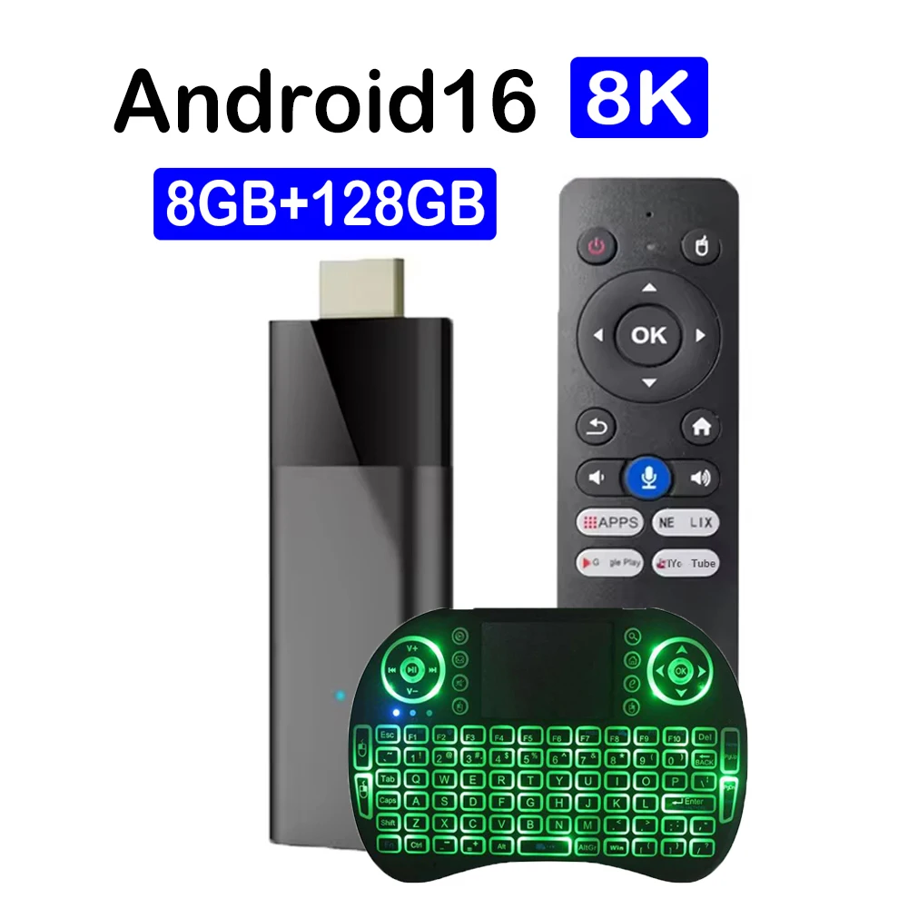 Very Fast Android 16 Q12 Mini TV Stick 8GB 128GB Streaming Media Player Allwinner H313 BT6.0 8K Google Voice Wifi 5G Set Top Box