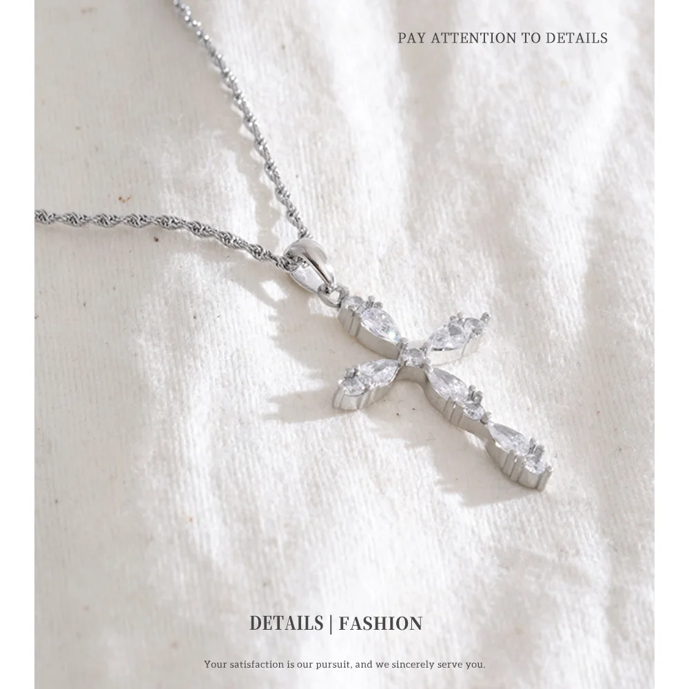 NiNice Stainless Steel Cubic Zirconia Cross Pendant Necklace for Women High Quality Popular Classic Neck Jewelry Gift
