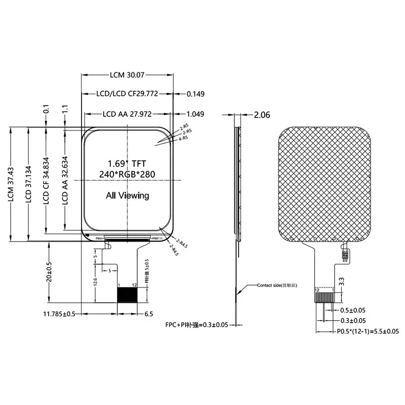 1.69 Inch Full View IPS TFT LCD Display Module 240x280, ST7789 SPI Color Screen, Ultra Clear High Resolution Round Corner Screen