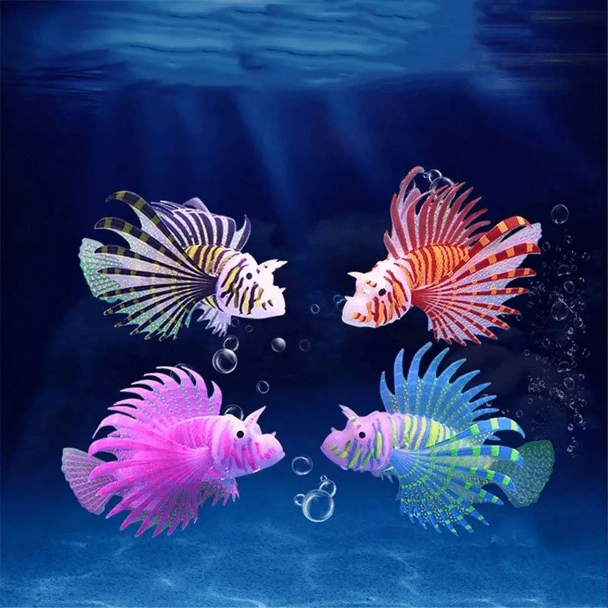 Lebensechte, von Löwenfischen inspirierte Aquarium-Dekoration, bunte, im Dunkeln leuchtende, schwimmende Fischornamente, ideal für die Dekoration von Aquarien zu Hause