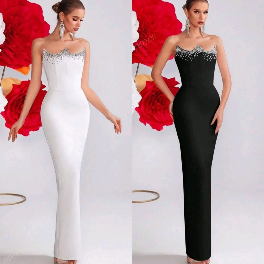 

Customized Modern Style Classic Jersey Rhinestone Pleat Mermaid Strapless Ankle Length Dresses Bespoke Occasion Dresses Sexy