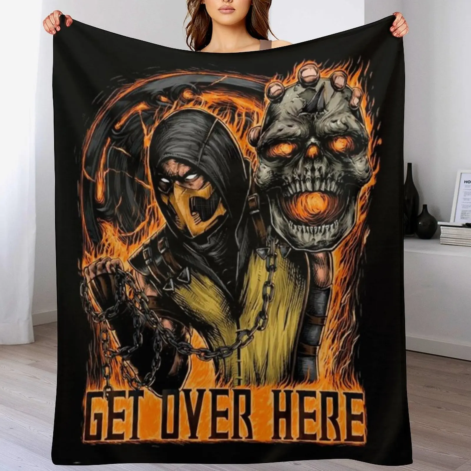 

Mortal Kombat Scorpion Get Over Here Throw Blanket Winter beds valentine gift ideas For Sofa Thin Stuffeds Blankets