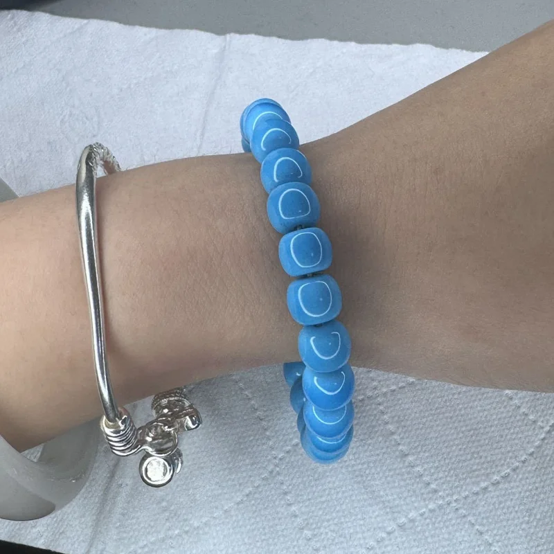 Natural Magnesite Turquoise Blue Men and Women Color Changing Bracelet
