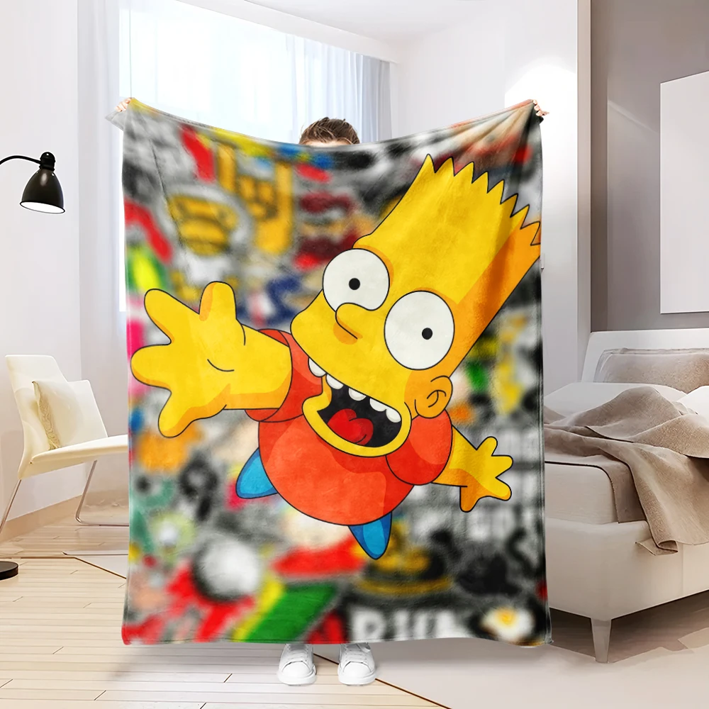 Cartoon character Simpsons  Flannel Blanket Warm Soft Halloween Christmas Couch Warm Cozy Decorative Decor Gift for All Season