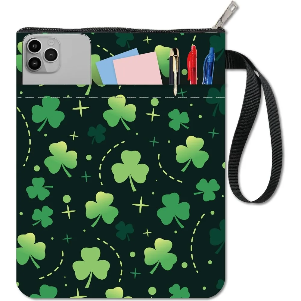 Clover Book Covers Plant Leaf Book Protector Book Sleeve for Paperbacks Washable Fabric Cloth Book Cover with Zipper and Extra