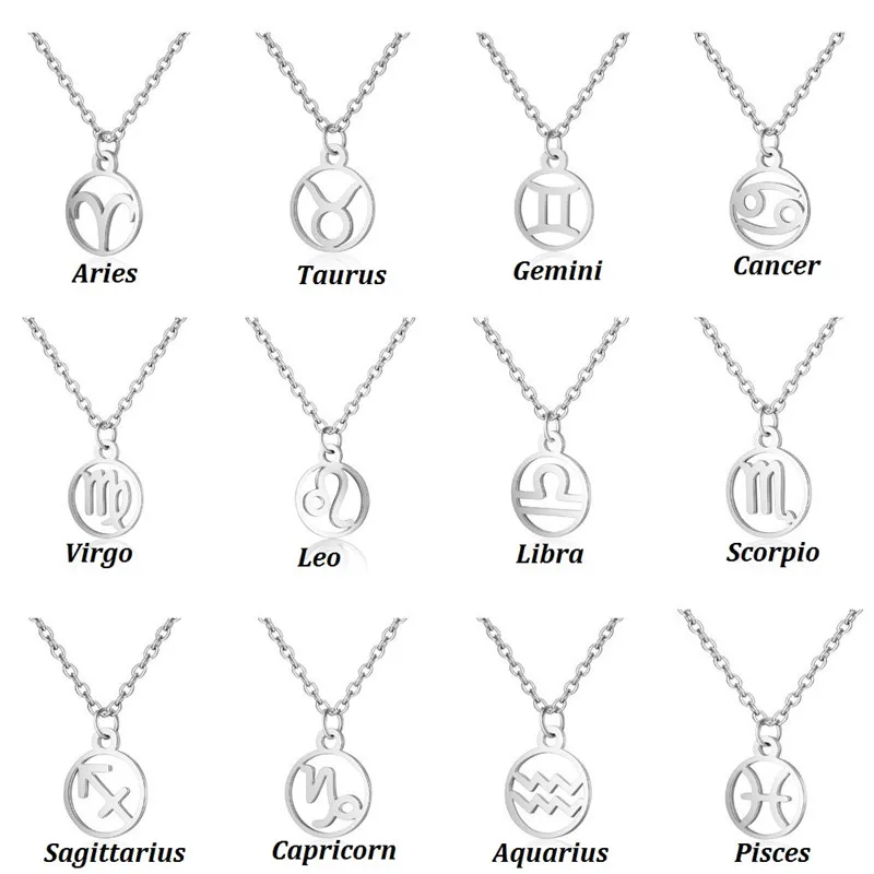 Proste okrągłe naszyjniki ze znakiem zodiaku 12. dla mężczyzn i kobiet Klasyczny naszyjnik z wisiorkiem Panna Leo Waga Skorpion Strzelec Prezent urodzinowy