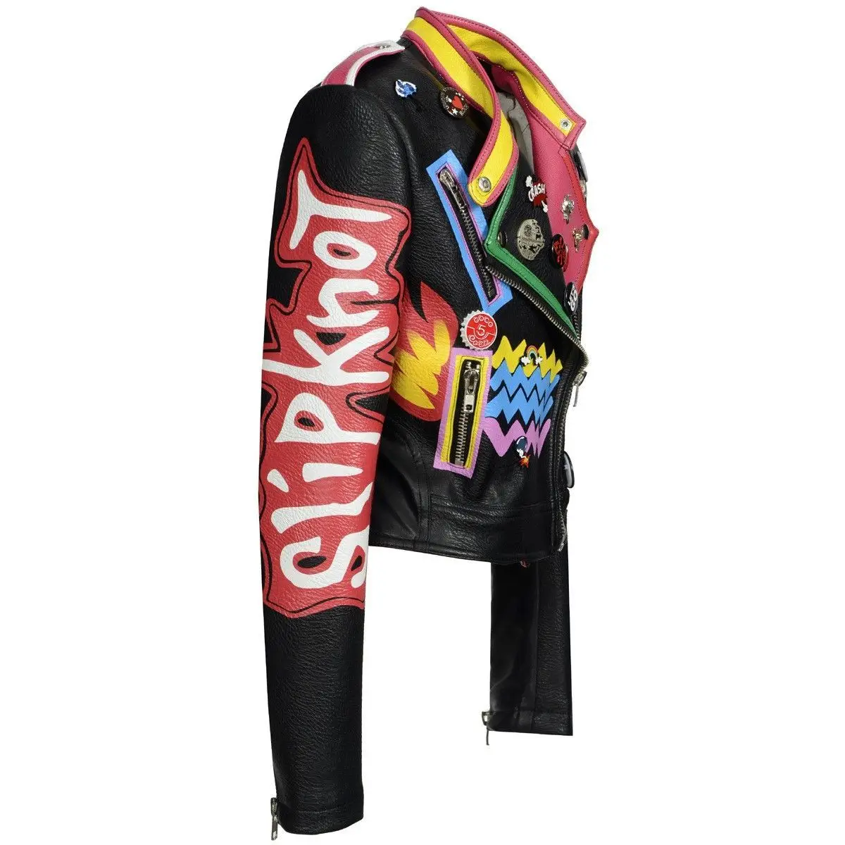 Graffiti Print Faux Leather Motorcycle Jackets for Women 2025 New Trend Streetwear Slim Short Punk Metal Studded Leather Jacket