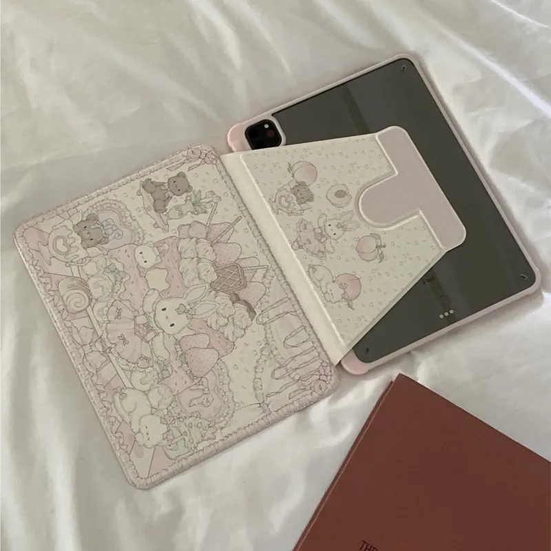Cute Cartoon Animals Rotating Stand Case for iPad Mini 6/7 8.3in 2017/2018 Air 1/2 5/6 Pro 9.7in 7/8/9th 10.2in Protective Cover