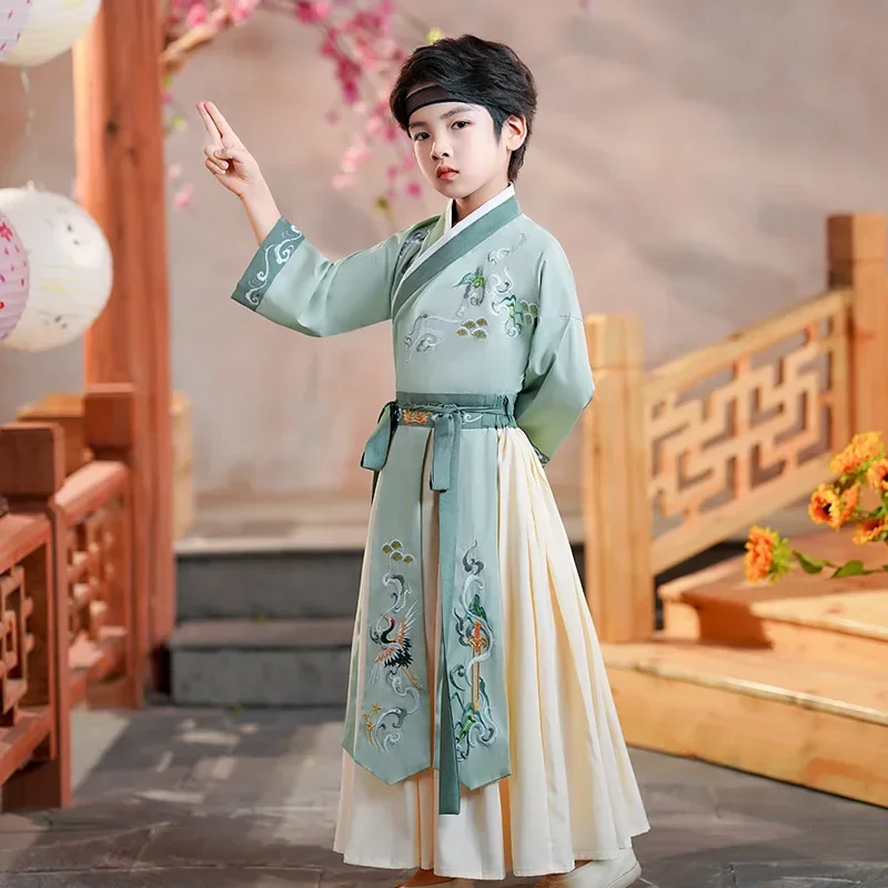 Kids Boys Hanfu Clothing Children's Blue Red Chinese Traditional Costume Stage Improved Hanfu Kids Performance Costume