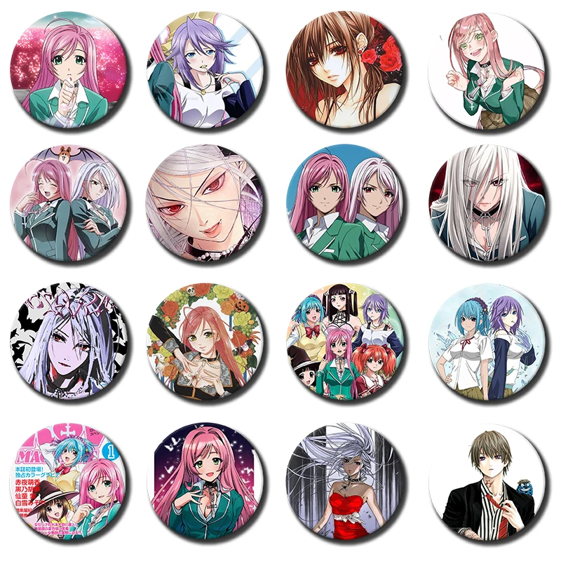 Rosario + Vampire Badge Round Anime Lapel Pins Ura Moka,Akashiya Moka,Aono Tsukune Cartoon Brooches for Backpack Accessorie Gift