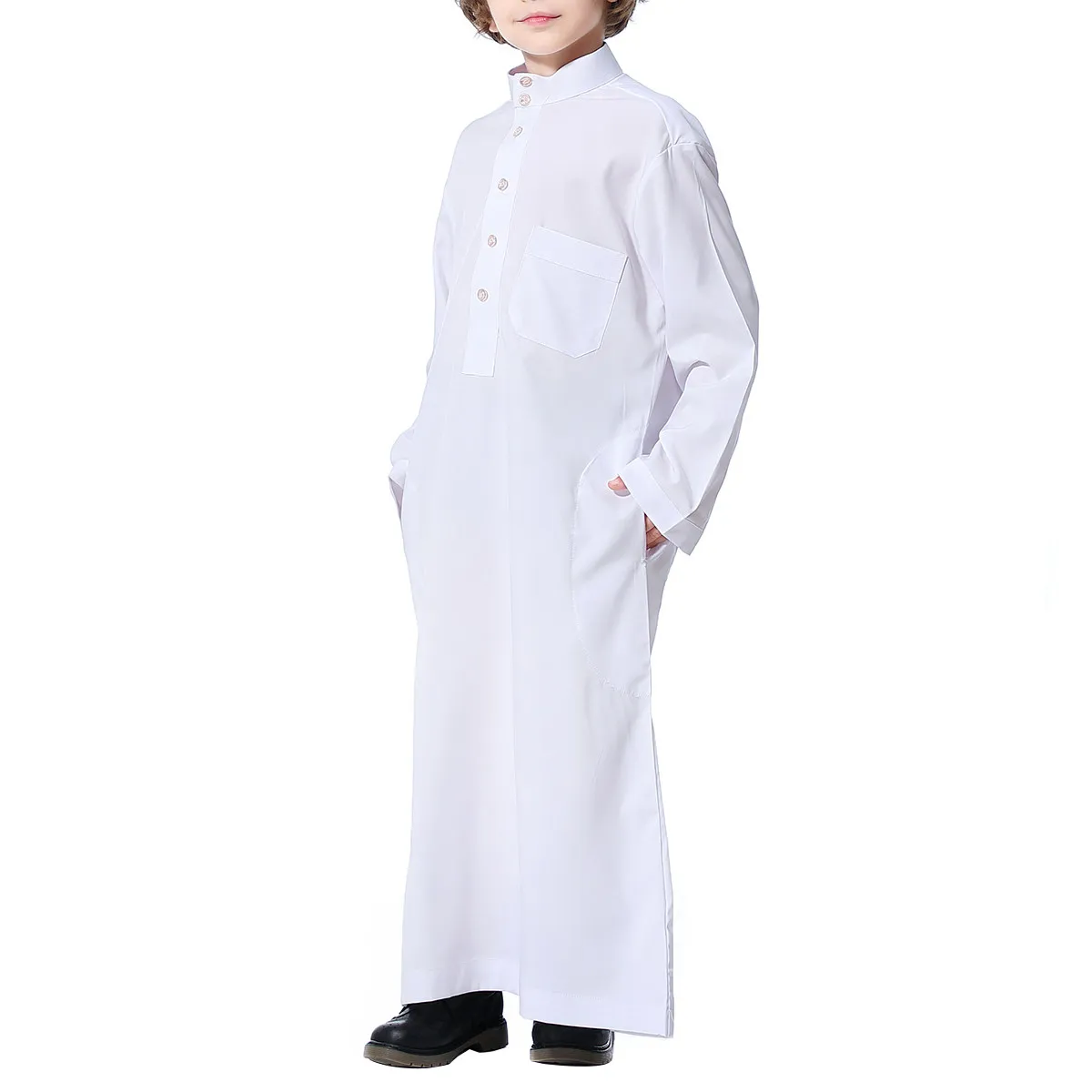 Muslim Teenagers Long Robe for Boys Arab Style Straight Collar Full Length Ankle Covering Breathable Soft Comfortable Elegant
