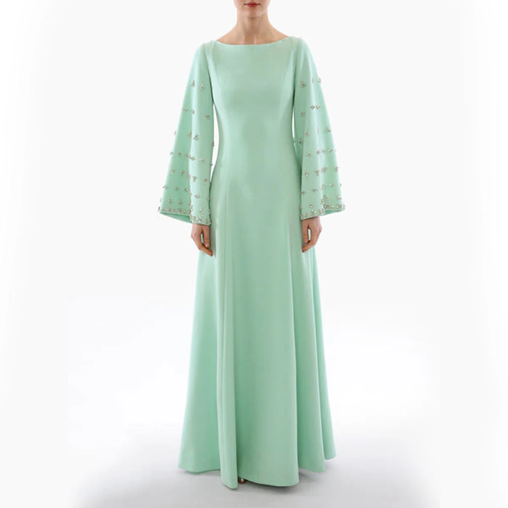 Epoch Long Evening Dress Elegant Crystal Arabia فساتين مناسبة رسمية A-Line Bat Sleeve Green Cocktail Prom Gown For Women