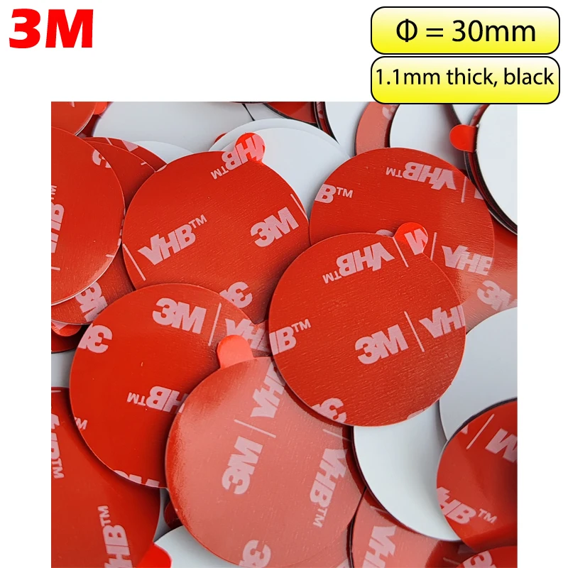 

20pcs with Remove Tab Ear 3M VHB Double Adhesive Mounting Tape Round Sticker, Diameter=30mm, 1.1mm Thick, Black Foam