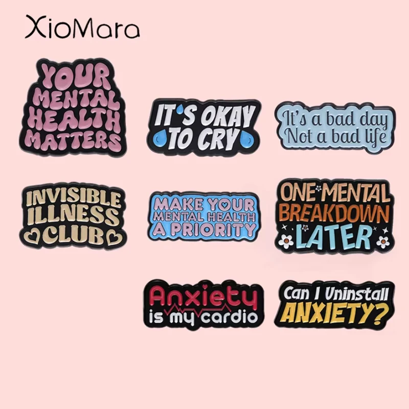 Your Mental Health Matters Enamel Pin Funny Saying Anxiety Is My Cardio Brooch Lapel Backpack Badge Jewelry Gifts For Friends