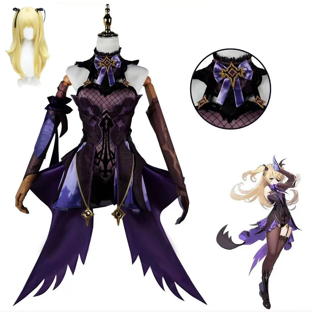 

Anime Genshin Impact Fischl Cosplay Costume Purple Dress for Halloween Carnival Party