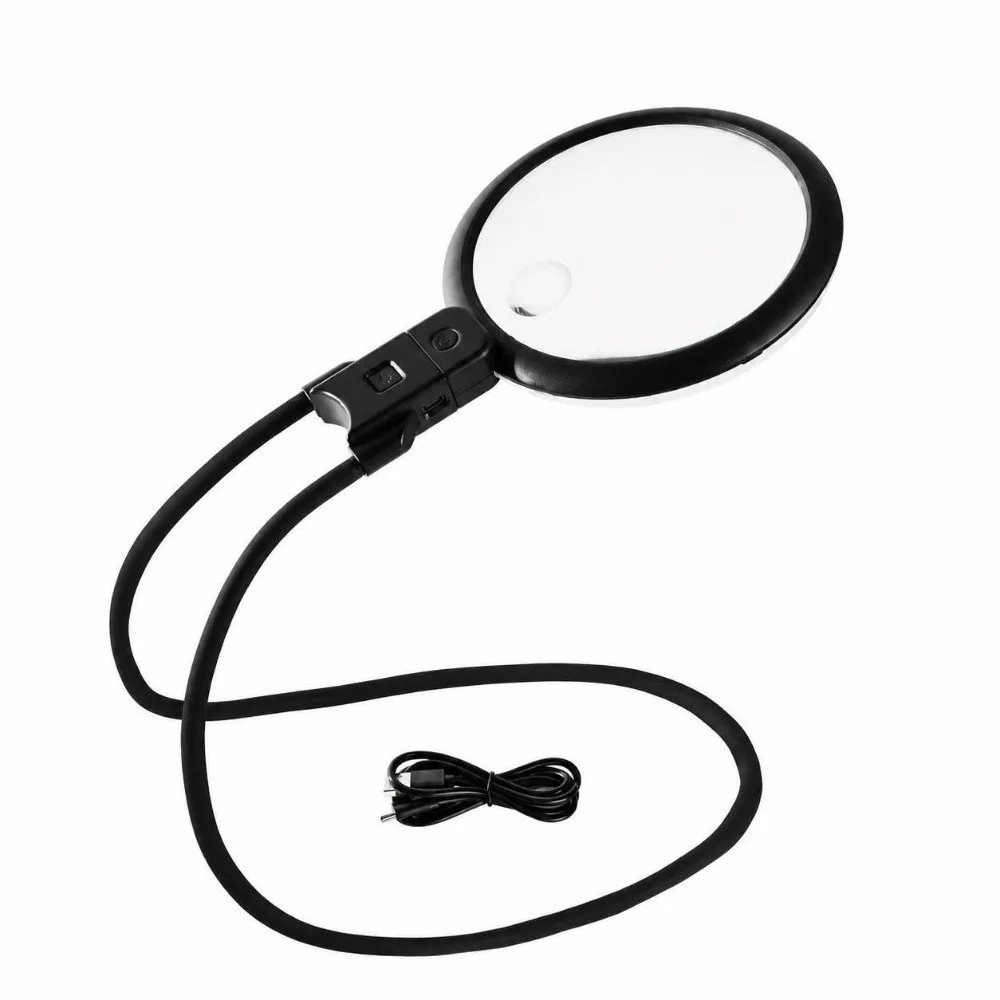 1 set Black LED Magnifying Glass ABS Frame Acrylic Optical Lens Rechargeable Magnifying Glass Silicone Tube 5X Magnification