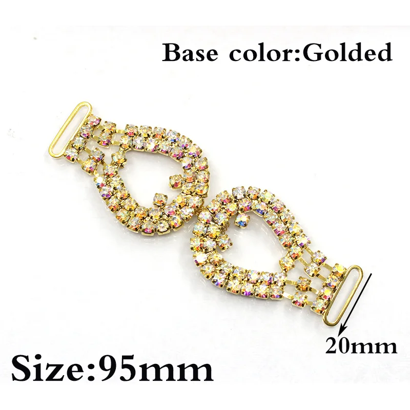 2PCS 95mm Shinin Crystal AB Rhinestone Bikini Connectors Metal Chain DIY For Swimming Wear Swimsuit Decoration