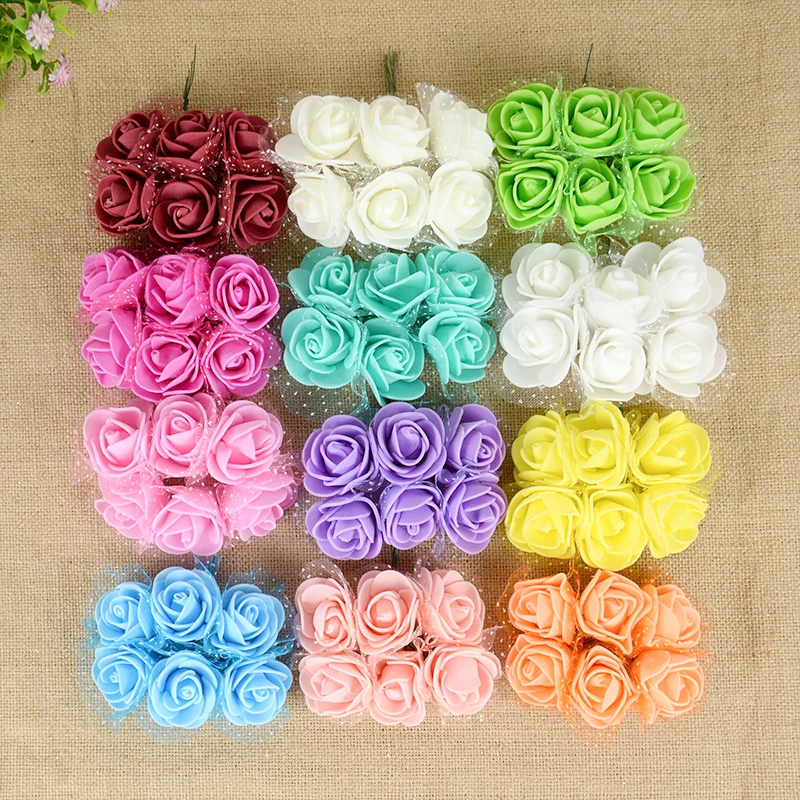 36/72Pcs Mini Foam Flower Artificial Rose DIY Wedding Decor Fake Flower Foam Wreath Bridal Hand Tied Bouquet Garland Accessories