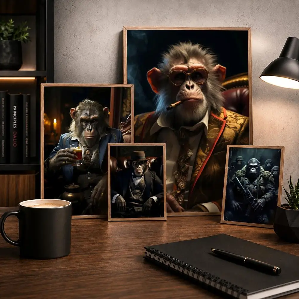 Steampunk Monkey Poster Stickers HD Painting Self-Adhesive Art for Bedroom Living Room Home Decor Modern Wall Decals Gift