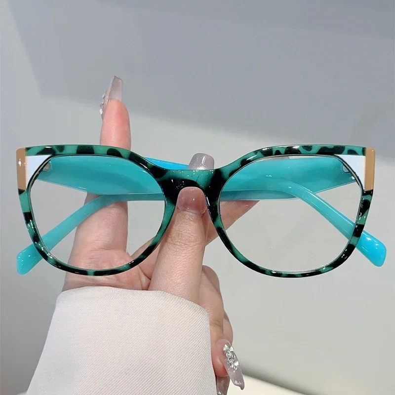 KAMMPT Oversized Cat Eye Glasses Women New Fashion Patchwork Rim Optical Frames Chic Brand Design Blue Light Blocking Eyeglasses