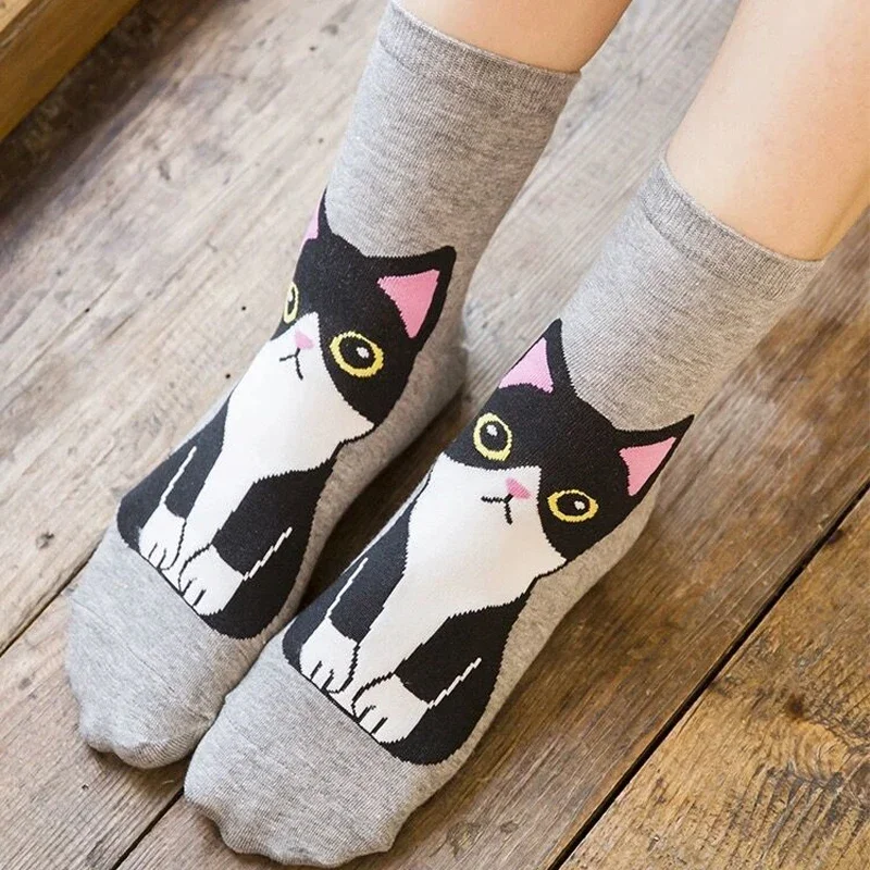 Cartoon 3D Cat Printing Socks Women Cute Kawaii Animal Paw Stockings Cotton Harajuku Breathable Casual Calcetines Ankle Sox